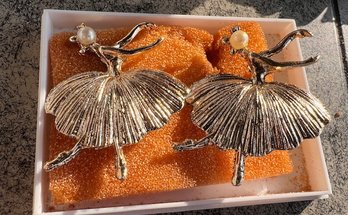 A Pair Of 1960's Ballerina Pins With Faux Pearl Face