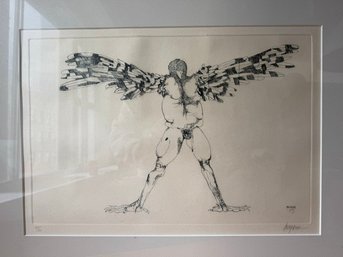 "Birdman With Spread Wings" Leonard Baskin Intaglio Etching 87/100