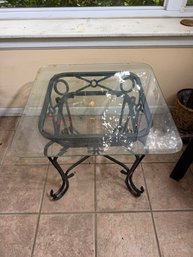 Glass Topped Metal Base End Table