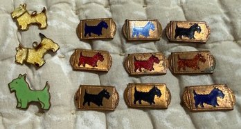 Vintage Enamel On Copper Scotties, Terriers For Mounting Or Necklaces