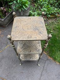 Art Nouveau Style Square Brass Embossed 3 Shelf Stand /plant Stand
