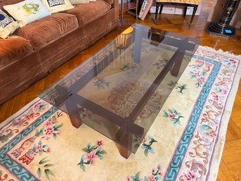 Danish Mid Century Smoked Glass Topped Teak Wood Coffee Table 30'w X 53L X 16'Height