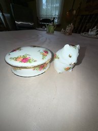 Royal Albert Olde Country Roses Covered Box And Squirrel
