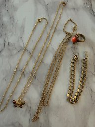 A Group Of  Costume Necklaces, Ring And Superb Gold Filled Bracelet