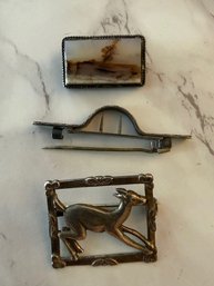 An Incredible Group Of Brooches, Silver, Picture Jasper, Bar Pin, Deer