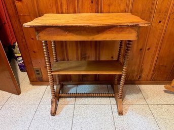 Antique Small Table With Barley Twist Spool Legs And Drawer 26w X 16d X 28' Height