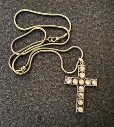 Moonstone And Silver Cross Approx 3' On 20' Snake Chain