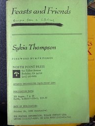 Advanced Uncorrected Proof Copy Feasts And Friends By Sylvia Thompson 1988