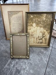Three Vintage Photo Frames 2 X3 To 6 X 8, Brass And  Inlaid,