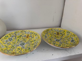 A Pair Of Asian Yellow Ground Plates Approx 5' Dia. Made In Hong Kong For Lord And Taylor