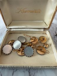 Krementz 1930's Mother Of Pearl Set Platinum Rim In 14kt Gold Tuxedo Set 132 Grams