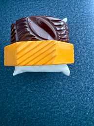 A Pair Of Wide Carved Bakelite Bangle Bracelets - Chocolate And Butterscotch