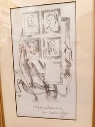 Original Pen And Ink Drawing Happy Chanukah 1968 By Chaim Gross