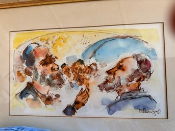 Chaim Gross Original Gouache On Paper 'the Conversation'