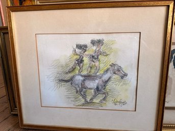 Pen And Ink Wash Chaim Gross Acrobats And Horses Approx 10 X 10' 1966
