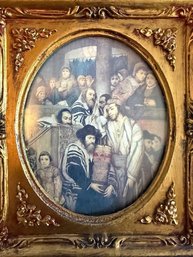Jews Praying In The Synagogue On Yom Kippur Approx  7 X 9' Gilded Frame