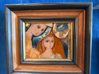 Ceramic Bas Relief  Painting, Two Women By Ruth Factorowitsch Image Is 5 X 7'