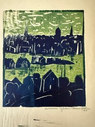 RARE ~ Louise Upton Brumback Woodcut Gloucester Mass, 1928 Approx 10 X 12 Osm