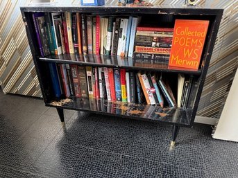 Two Shelf MCM Black Book Case With Brass Capped Legs