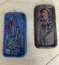 Two Stunning Tiles Floral, Made In Israel Approx 5.5' Tall