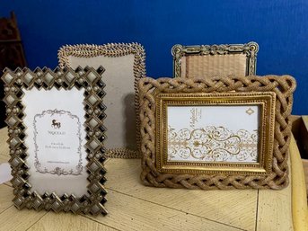 A Collection Of 4 X 6 Photo Frames, Metal, Rope Wood, Jeweled