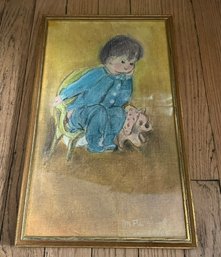 Young Girl On Chair Original Pastel On Canvas Approx 8 X 16' 1964