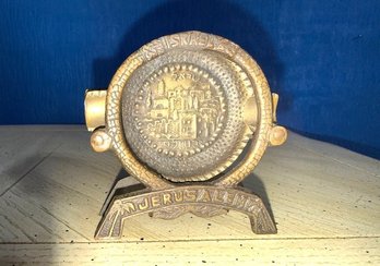 Set Of Brass Ashtrays In Holder From Israel Approx 3.5'