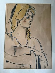 Pen And Ink With Gouache Portrait Of A Woman,  Signed Marantz Lower Left Approx 12 X 16