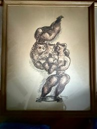 Chaim Gross 'family Of Acrobats' Lithograph Approx 17 X 28