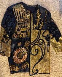Golden Shades Of Sequins On Black Jacket Theo Miles Size Large
