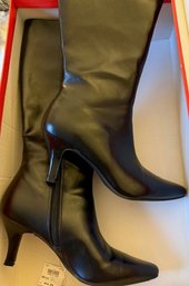 Pair Of Black High Heeled Boots Size 6 1/2