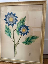 Mid Century Signed Original Gouache Floral Dec 1960