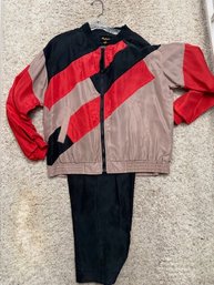 1980's Oleg Casini Color Block Track Suit Red, Black And Taupe Size Medium