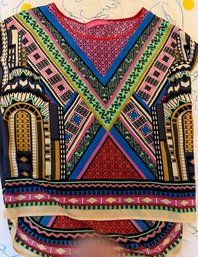 Pookie And Sebastian Abstract Shirt Sleeve Top  Size Large