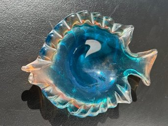 Fish Plate Murano Glass Blues, Gold, Orange! Approx 10"