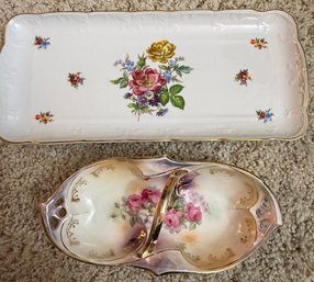 Two Porcelain Floral Dish/Appetizer Tray Winterling