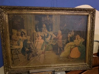 Large Framed Baroque Salon Scene Mounted Canvas Textured Print