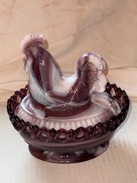 RARE~~deep Purple Swirl Sitting Hen Covered Dish