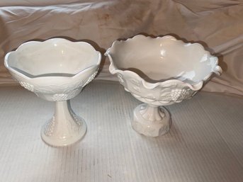 Pair Of Milk Glass Footed Candy Dishes