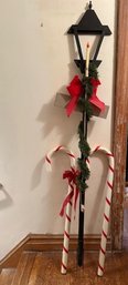 Vintage Outdoor Hand Crafted Light Pole Season Greeting With 2 Candy Canes