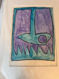 Original Michael Knigin, 'blue Bird In Flight' Listed Artist Watercolor 1967