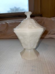 Fenton Milk Glass Covered Footed Candy Jar