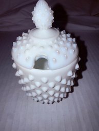 Fenton Hobnail Milk Glass Cover Sugar Bowl