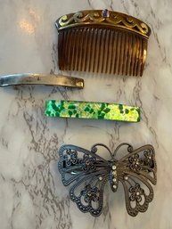 Collection Of Four Hair Clip And Vintage Comb