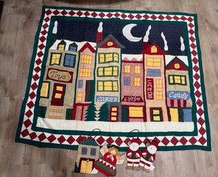 Winter Scene Throw/wall Hanging  With Separate Figures Approx 48 X 58'