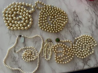 Seven Faux Pearl Necklaces Choker To Opera Length Three Need New Clasps