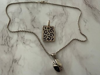 Onyx And .925 Sterling Silver Pendants, Necklaces, One Chain .925