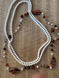 A Pair Of Retro Long Necklaces One .925 Chain On Multi Colored Stones CGJ ~ CN