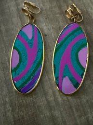 Funky Elongated Oval Earrings Clip On 1980's