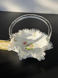 Fenton Hand Painted Handled Bowl With All Original Tags